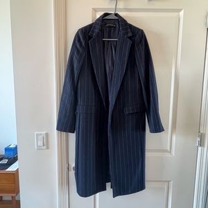 Striped navy wool blend peacoat